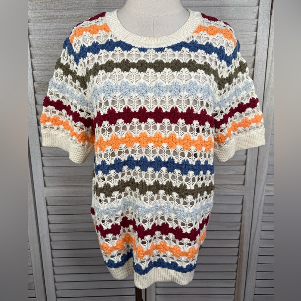 CATO Women's Multicolor Short Sleeve Open Knit Sweater-XL